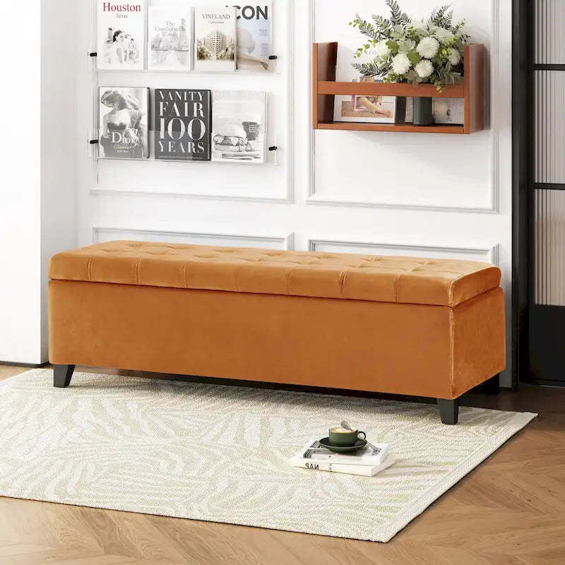 Mission Tufted Fabric Storage Ottoman Bench