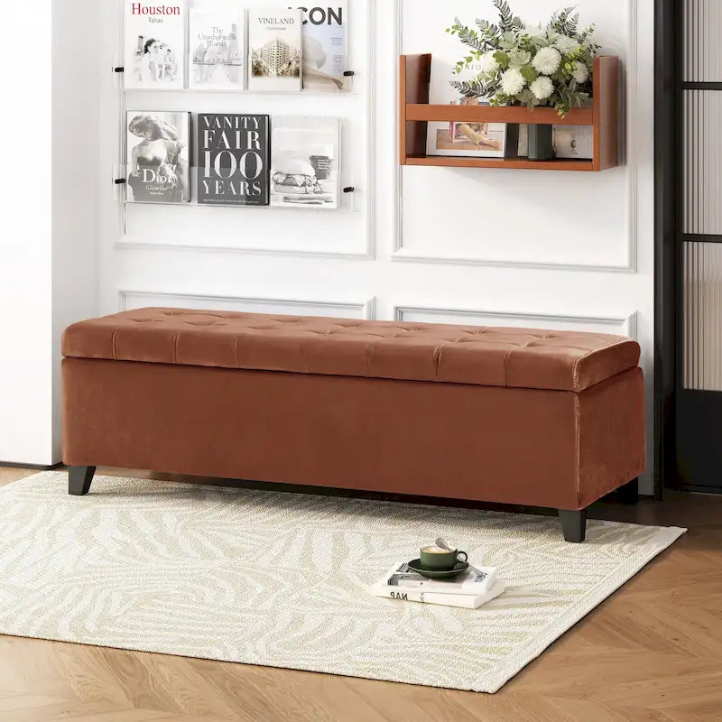 Mission Tufted Fabric Storage Ottoman Bench
