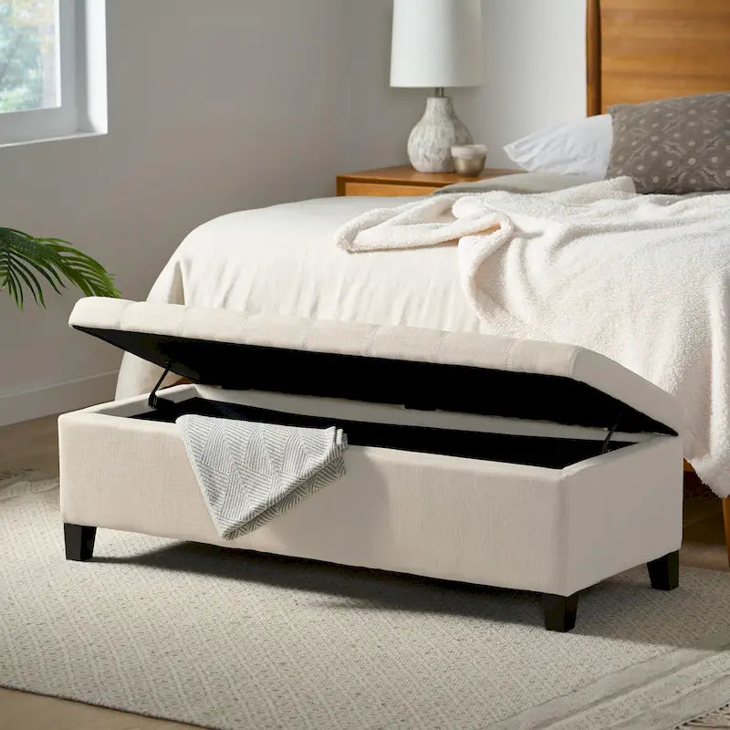 Mission Tufted Fabric Storage Ottoman Bench