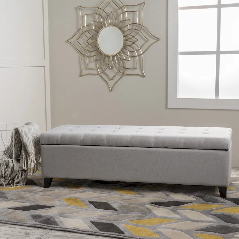 Mission Tufted Fabric Storage Ottoman Bench