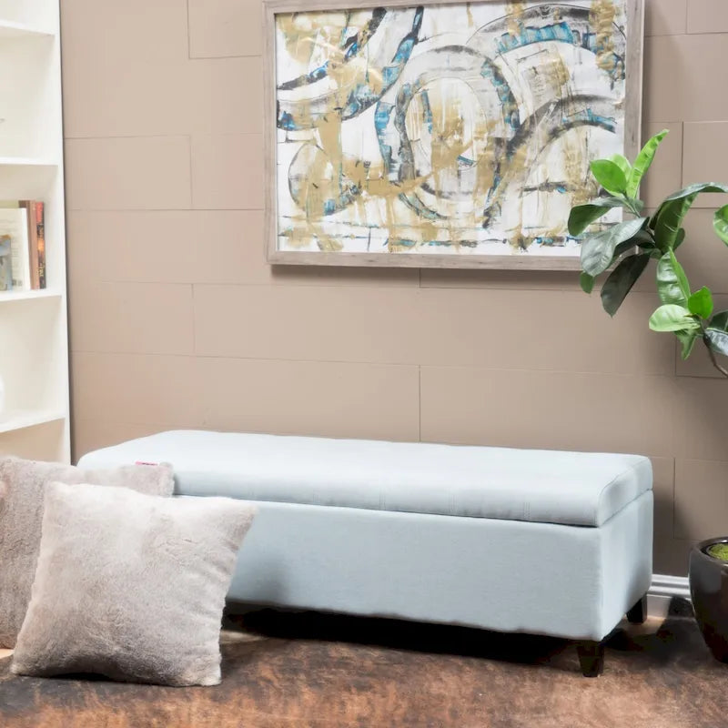 Mission Tufted Fabric Storage Ottoman Bench