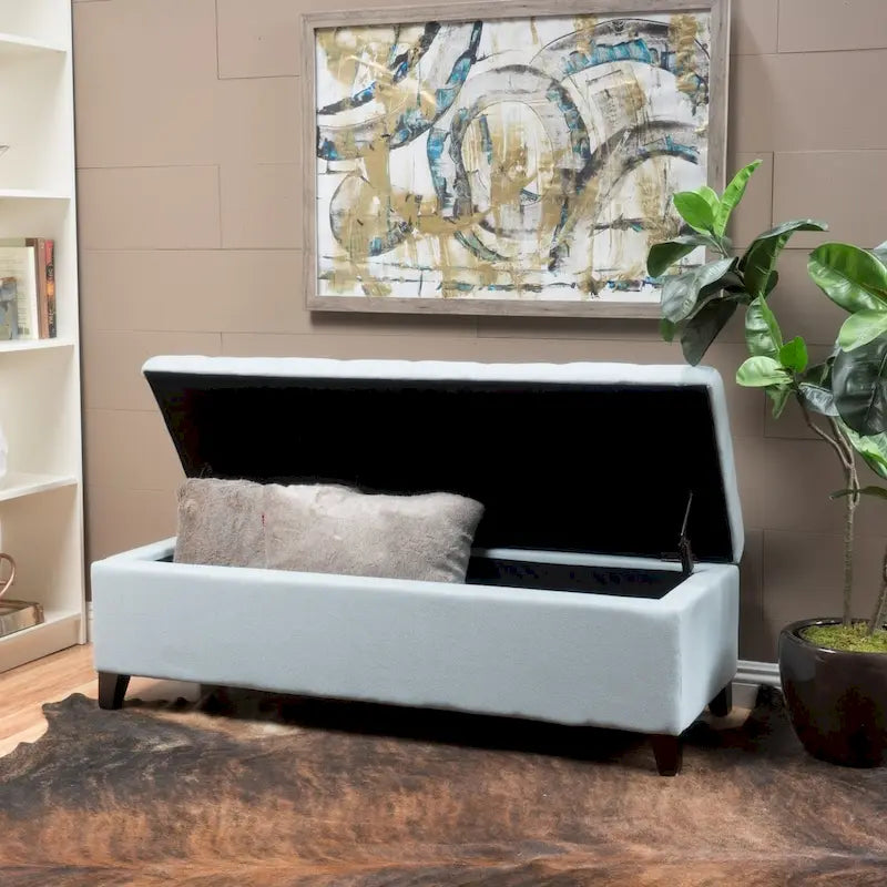 Mission Tufted Fabric Storage Ottoman Bench