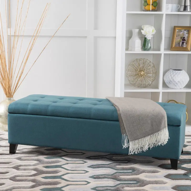 Mission Tufted Fabric Storage Ottoman Bench