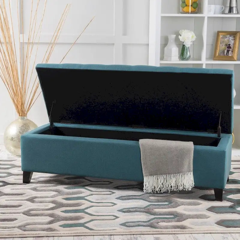 Mission Tufted Fabric Storage Ottoman Bench