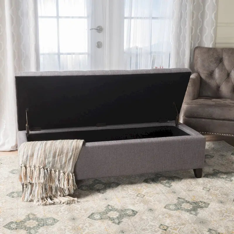 Mission Tufted Fabric Storage Ottoman Bench