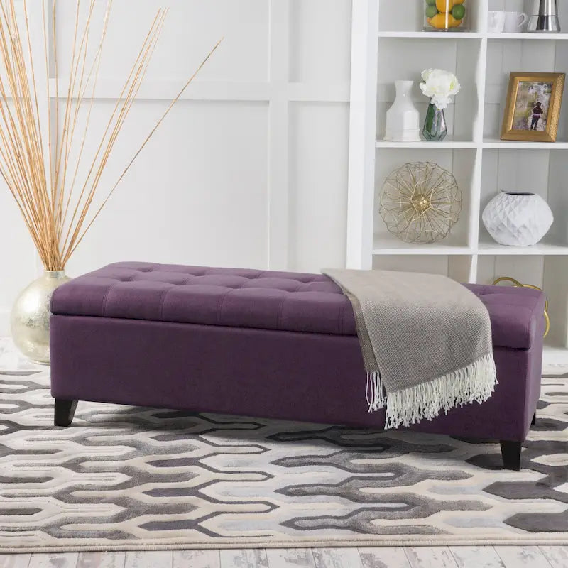 Mission Tufted Fabric Storage Ottoman Bench