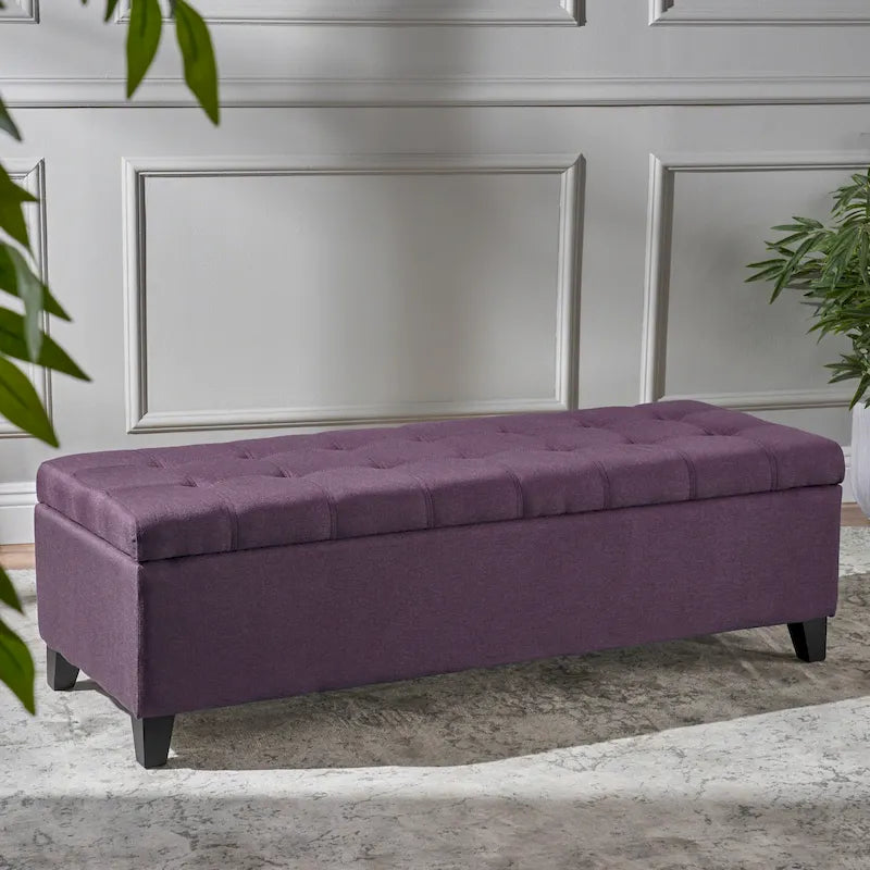 Mission Tufted Fabric Storage Ottoman Bench