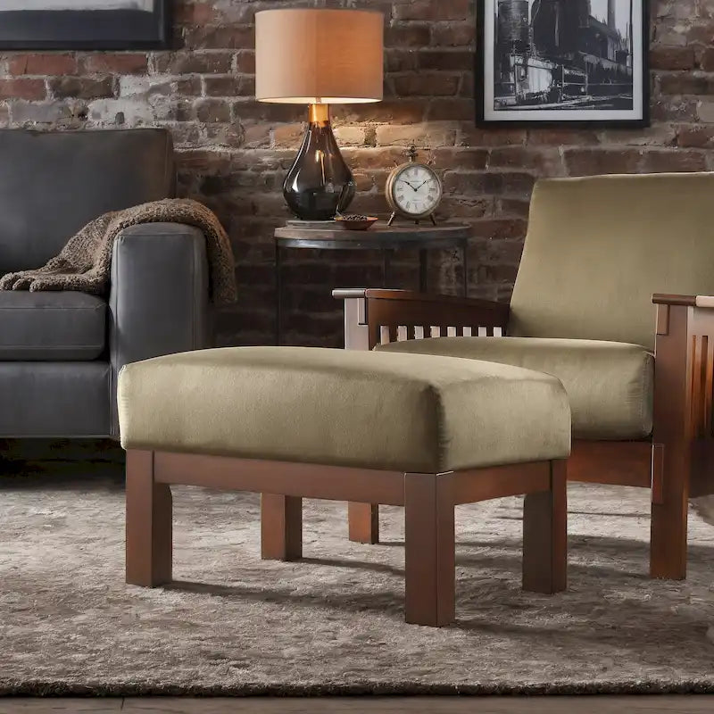 Mission-Style Upholstered Wood Ottoman