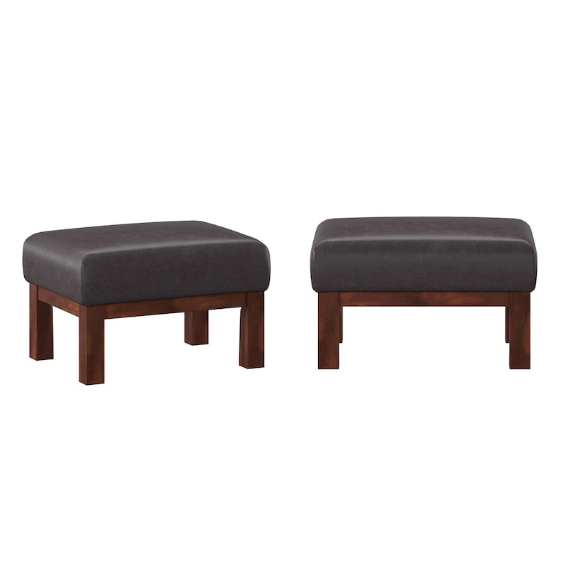 Mission-Style Upholstered Wood Ottoman