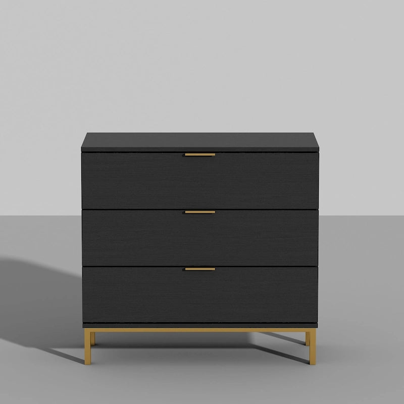 31.5W x 29.7H Wooden Nightstand with 3 Drawers End Table Black Chest