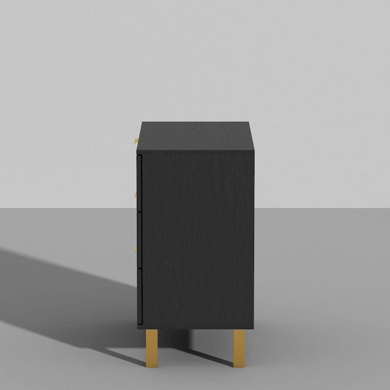 31.5W x 29.7H Wooden Nightstand with 3 Drawers End Table Black Chest