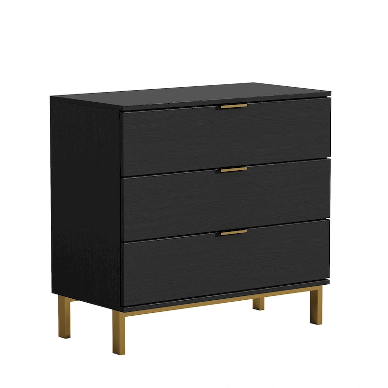 31.5W x 29.7H Wooden Nightstand with 3 Drawers End Table Black Chest