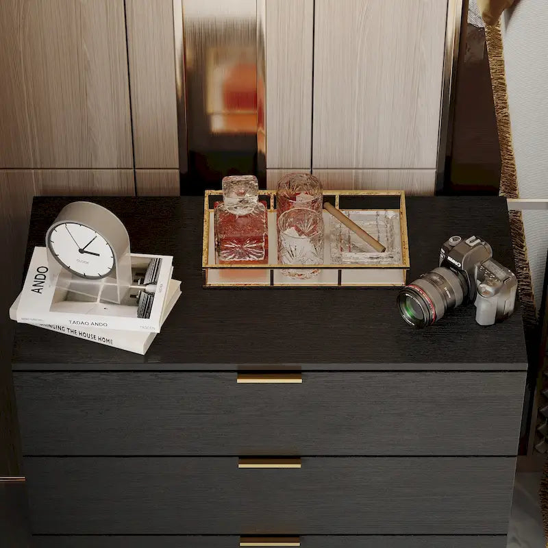 31.5W x 29.7H Wooden Nightstand with 3 Drawers End Table Black Chest