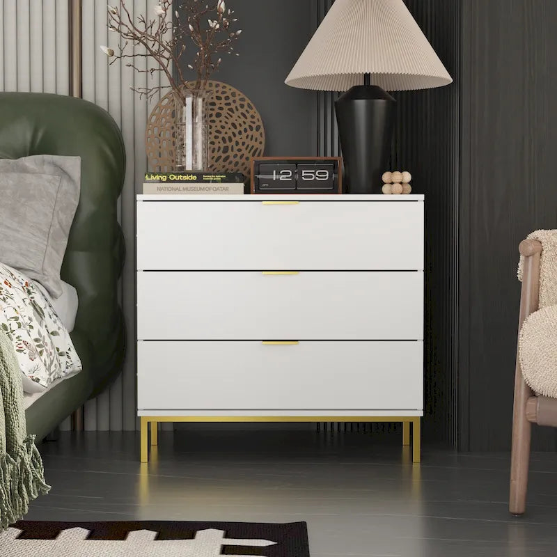 31.5W x 29.7H Wooden Nightstand with 3 Drawers End Table Black Chest