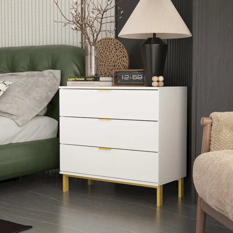 31.5W x 29.7H Wooden Nightstand with 3 Drawers End Table Black Chest