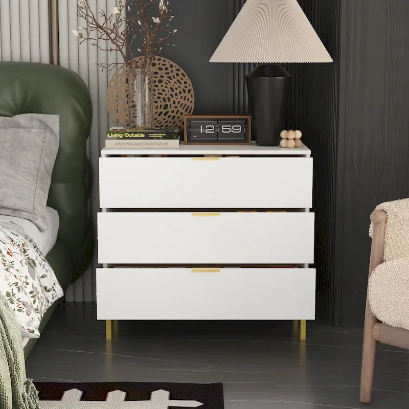 31.5W x 29.7H Wooden Nightstand with 3 Drawers End Table Black Chest