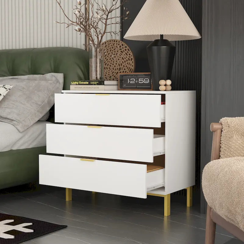 31.5W x 29.7H Wooden Nightstand with 3 Drawers End Table Black Chest