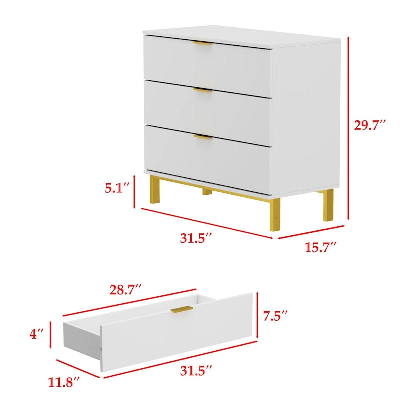 31.5W x 29.7H Wooden Nightstand with 3 Drawers End Table Black Chest