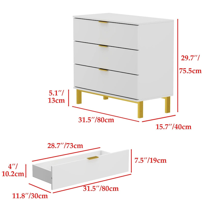31.5W x 29.7H Wooden Nightstand with 3 Drawers End Table Black Chest