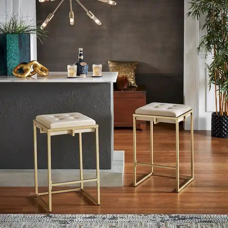Barhocker mit Samtbezug, Knopfheftung und Goldfinish (2er-Set)
