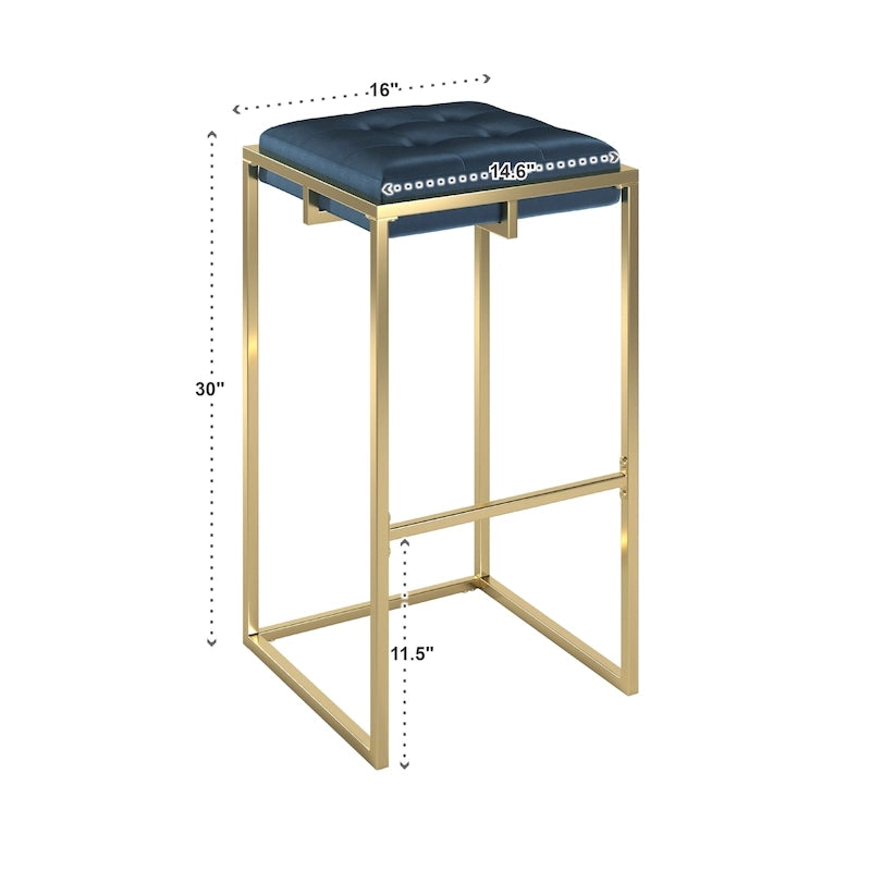 Barhocker mit Samtbezug, Knopfheftung und Goldfinish (2er-Set)