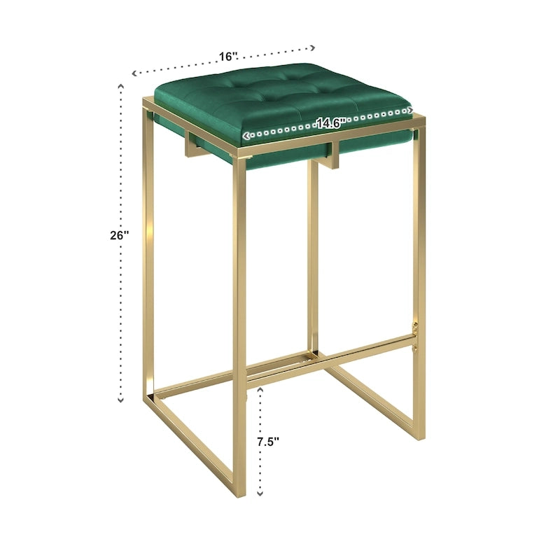 Barhocker mit Samtbezug, Knopfheftung und Goldfinish (2er-Set)