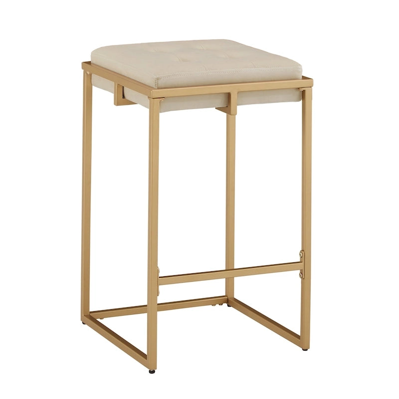 Barhocker mit Samtbezug, Knopfheftung und Goldfinish (2er-Set)
