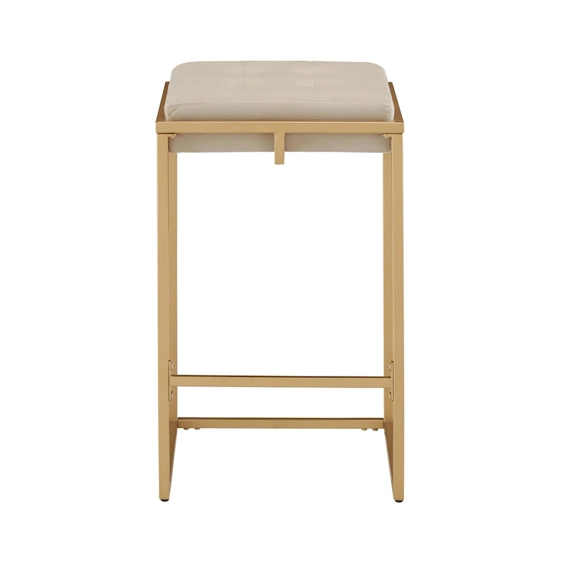 Barhocker mit Samtbezug, Knopfheftung und Goldfinish (2er-Set)