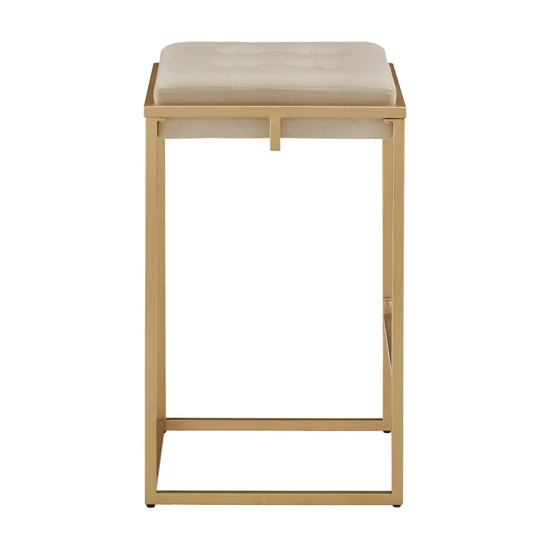 Barhocker mit Samtbezug, Knopfheftung und Goldfinish (2er-Set)