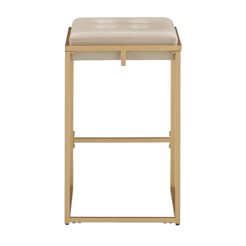 Barhocker mit Samtbezug, Knopfheftung und Goldfinish (2er-Set)