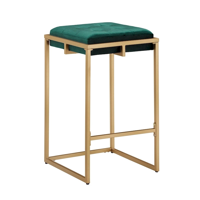 Barhocker mit Samtbezug, Knopfheftung und Goldfinish (2er-Set)