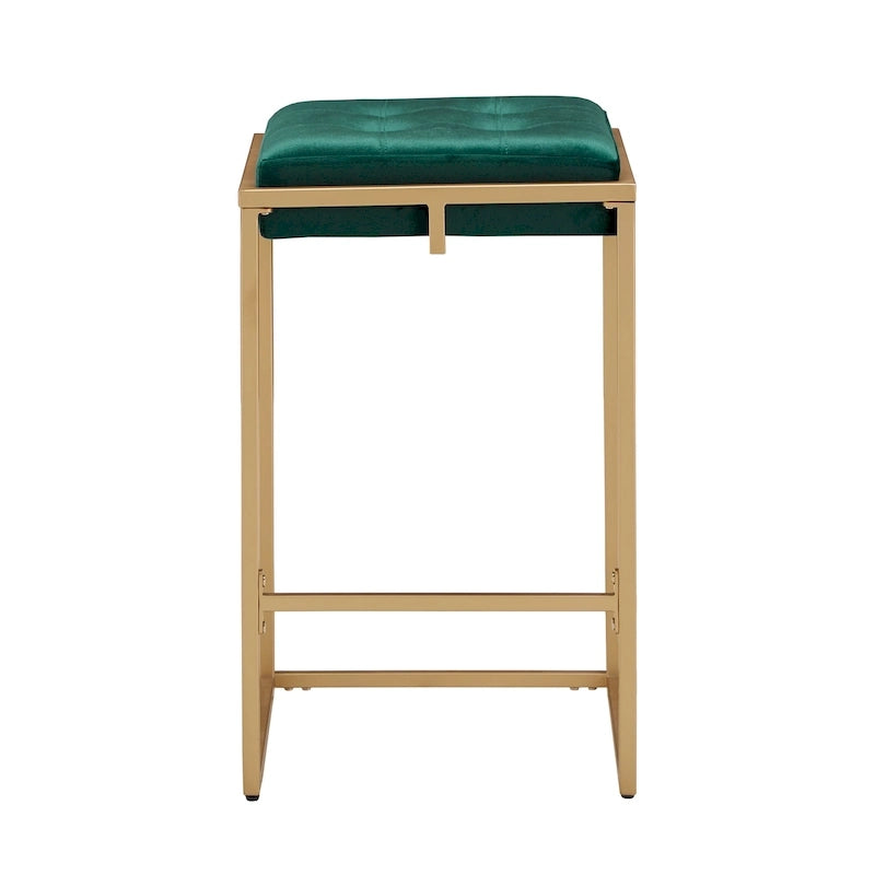 Barhocker mit Samtbezug, Knopfheftung und Goldfinish (2er-Set)
