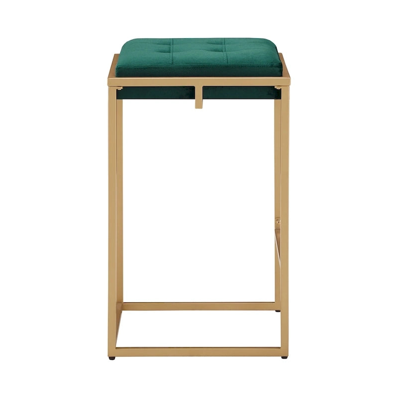 Barhocker mit Samtbezug, Knopfheftung und Goldfinish (2er-Set)