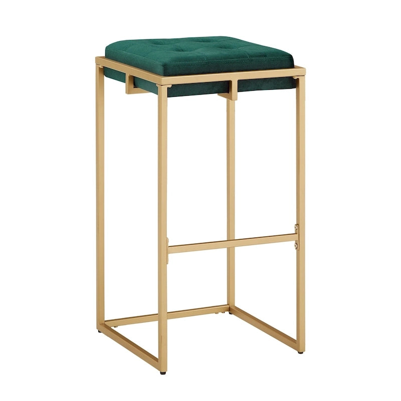 Barhocker mit Samtbezug, Knopfheftung und Goldfinish (2er-Set)