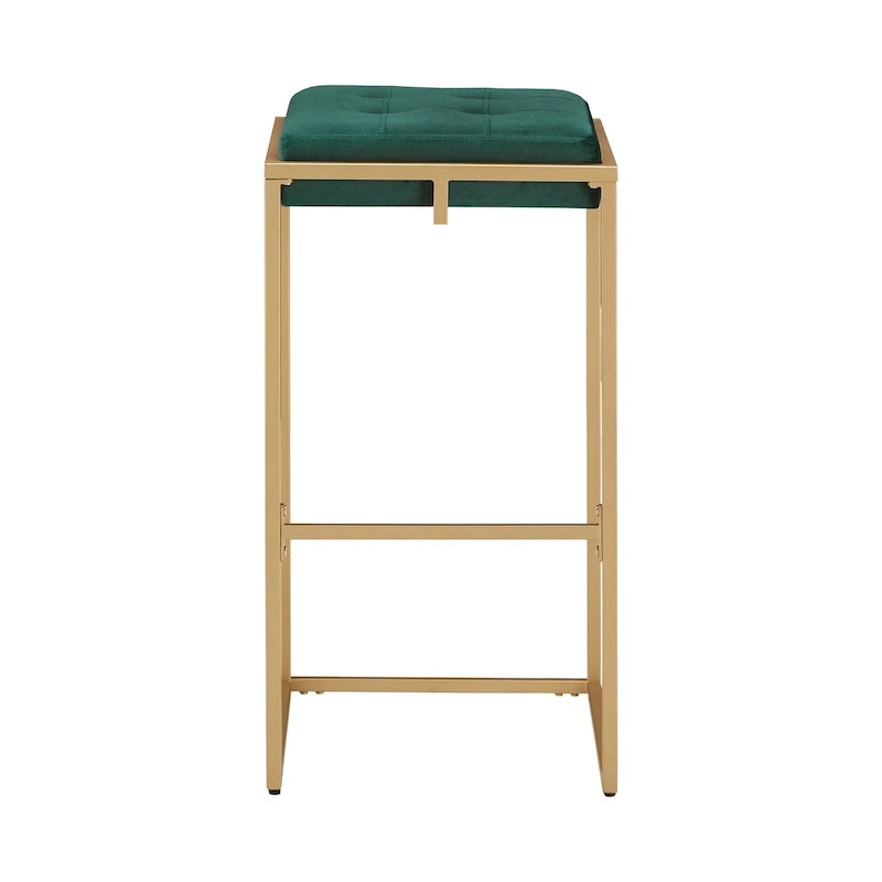 Barhocker mit Samtbezug, Knopfheftung und Goldfinish (2er-Set)