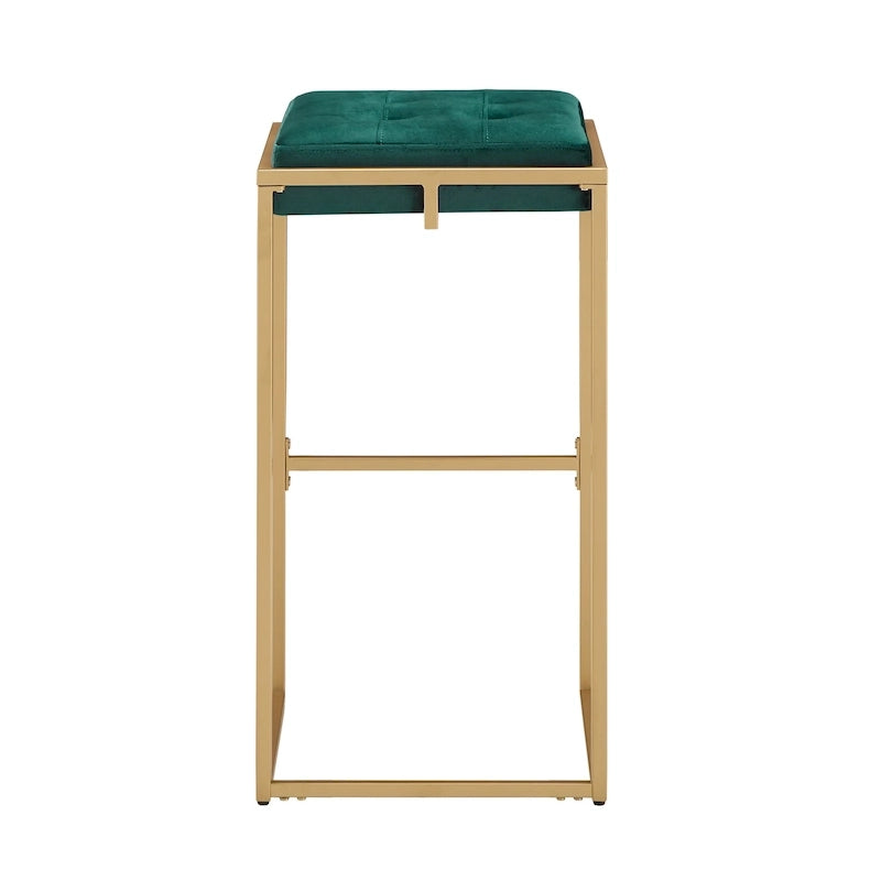 Barhocker mit Samtbezug, Knopfheftung und Goldfinish (2er-Set)