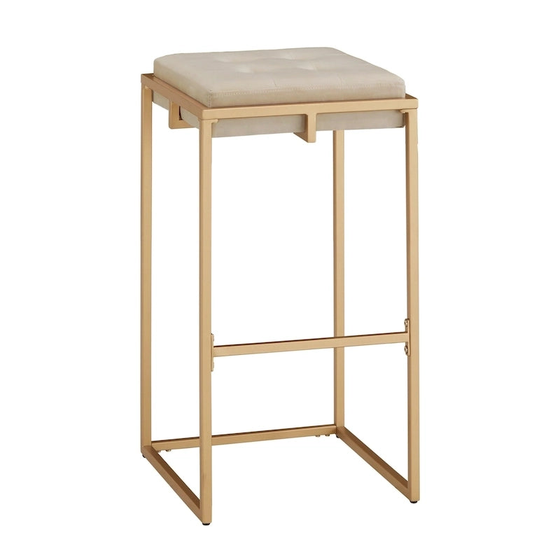 Barhocker mit Samtbezug, Knopfheftung und Goldfinish (2er-Set)