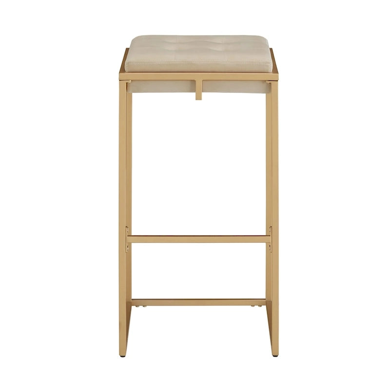 Barhocker mit Samtbezug, Knopfheftung und Goldfinish (2er-Set)