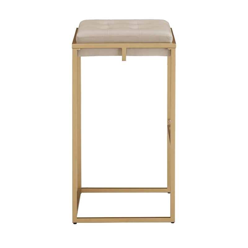 Barhocker mit Samtbezug, Knopfheftung und Goldfinish (2er-Set)
