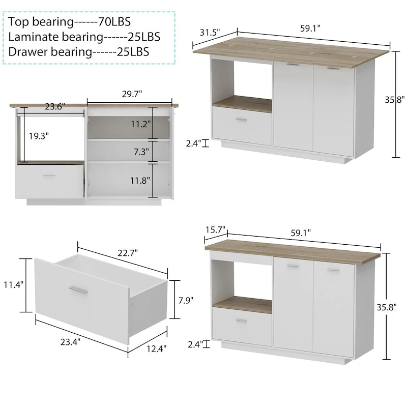Sideboard Kitchen Island Storage Cabinet Extendable Table Bar Table