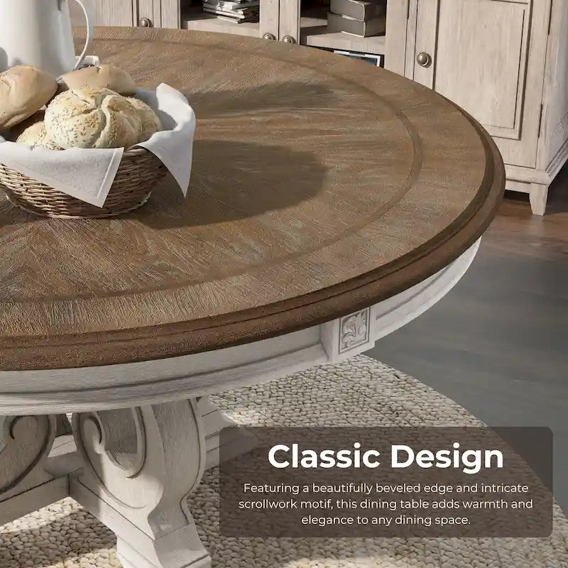 Farmhouse Antique White 60-inch Round Wood Dining Table