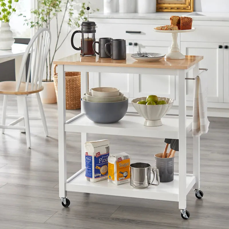 Rolling Kitchen Cart with Rubberwood Top