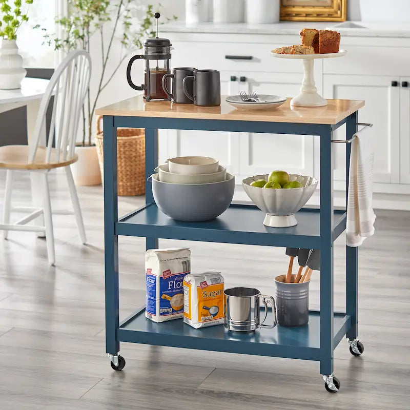 Rolling Kitchen Cart with Rubberwood Top