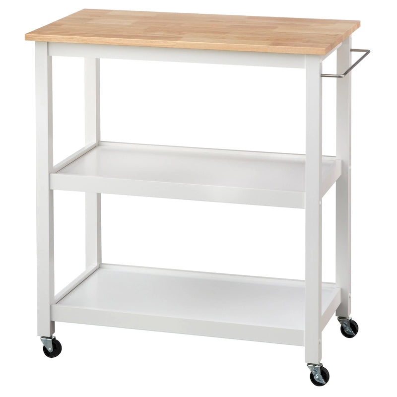 Rolling Kitchen Cart with Rubberwood Top