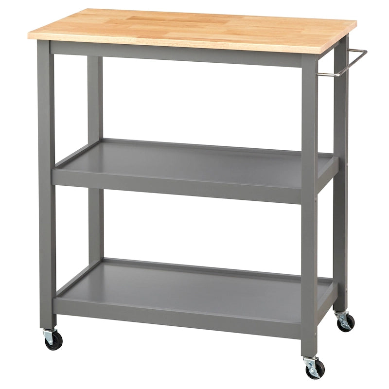 Rolling Kitchen Cart with Rubberwood Top