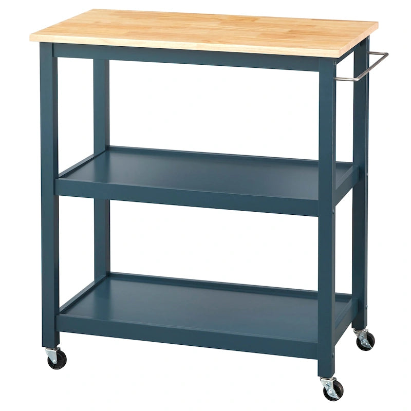 Rolling Kitchen Cart with Rubberwood Top