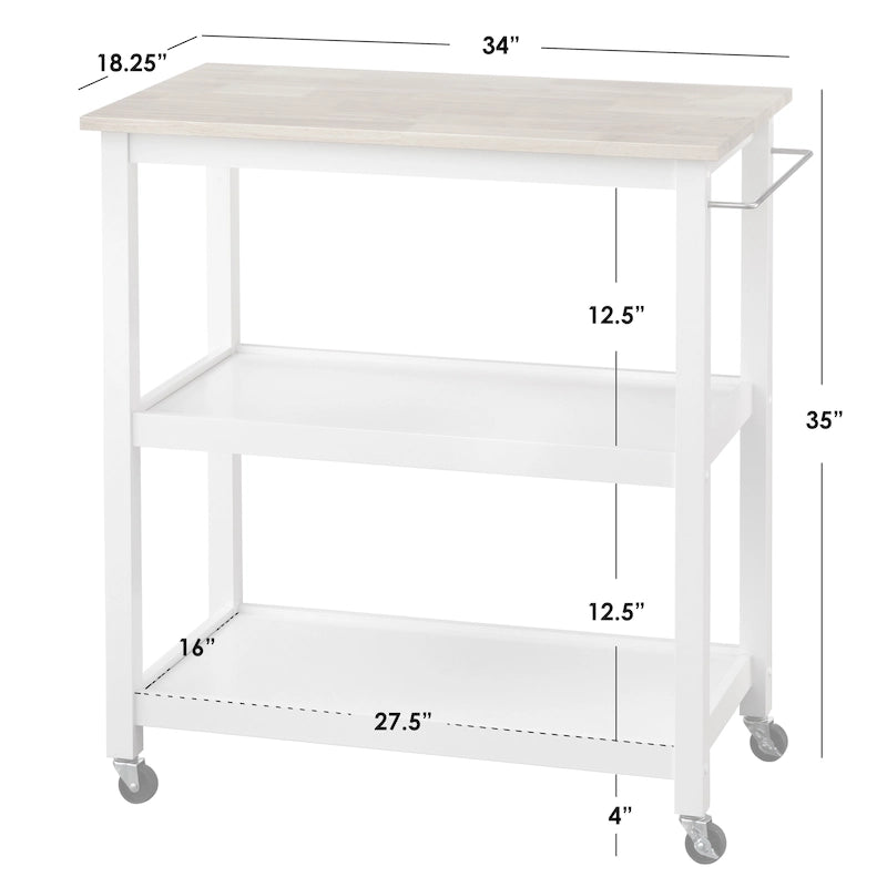 Rolling Kitchen Cart with Rubberwood Top