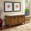 Mission-Style Upholstered Storage Bench with Drop-Down Doors