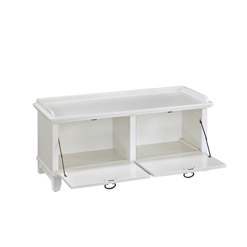 Mission-Style Upholstered Storage Bench with Drop-Down Doors