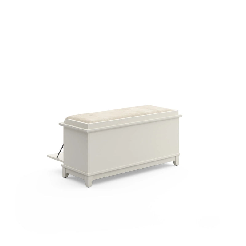 Mission-Style Upholstered Storage Bench with Drop-Down Doors